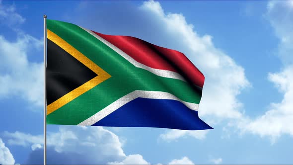 Flag of the Republic of South Africa with Fabric Structure Against a Cloudy Sky alt