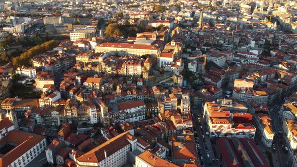 Drone View of the Classic Portuguese Old Streets with Small Houses in Porto
