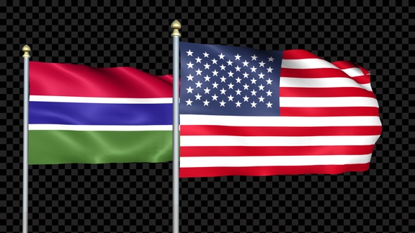 Gambia And United States Two Countries Flags Waving alt