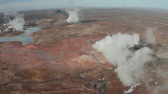 Aerial View of Geothermal Springs in Iceland in Early Spring