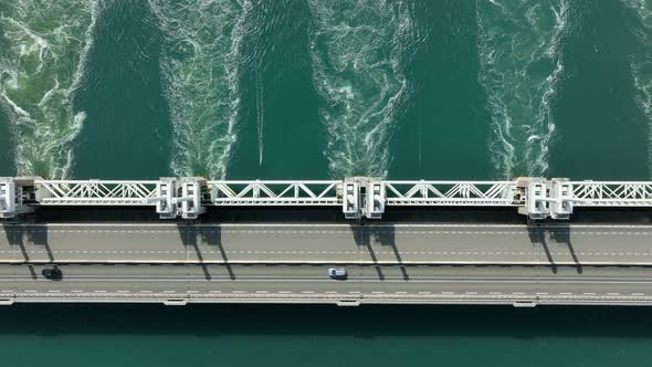Bird's Eye View of a Storm Surge Barrier Bridge in the Netherlands alt