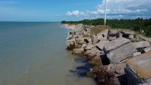 Flying Over Liepaja War Port, Latvia North Pole, Old Forts Baltic Sea. 4k Video alt