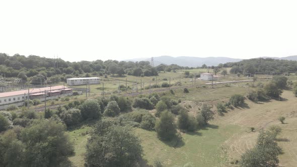 Samtskhe-Javakheti, Georgia - August 20 2021: Aerial view of Nadarbazevi railway station alt