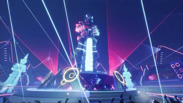 silhouette DJ  in metaverse concert arena with thai Giant alt