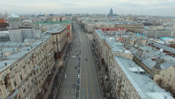 Aerial View of Traffic on Tverskaya Street Near the Moscow Kremlin alt
