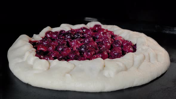 Timelapse  Homemade Galette Open Pie with Cherry Baking in Electric Oven