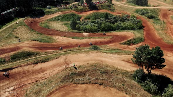 Extreme Sport Motorcycle race,Aerial Shot of Motocross Start, the Motocross Competition. Aerial View alt