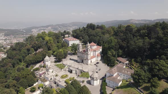 Bom Jesus do Monte, Catholic shrine Tenões, Portugal, Aerial POI Drone alt