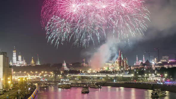 View of Moscow Kremlin Fireworks at City Day.