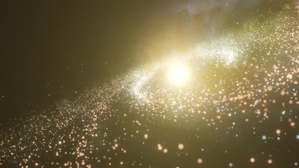 Gold Abstract Particle Nebula Galaxy Fly Through
