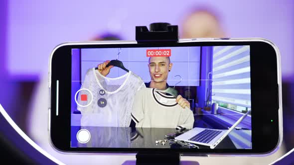 Smartphone Fashion Haul Made By a Caucasian Gay Influencer Who Shows His Mesh White Tshirts to the alt