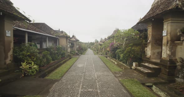 Handheld Shot of Fast Walk Down the Cobblestone Path in Penglipuran a Traditional Penglipuran alt