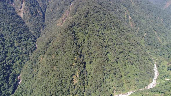 Yuksom village in the state of Sikkim in India seen from the sky alt