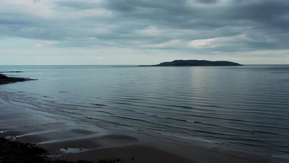 Cinematic aerial view over beach landscape alt
