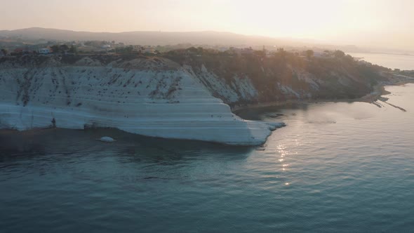 Aerial View of Scala dei Turchi during a sunrise. Island of Sicily Italy 4K
