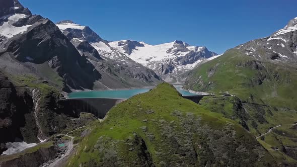 Aerial View of Kaprun Reservoir Mooserboden Stausee, Austria. alt