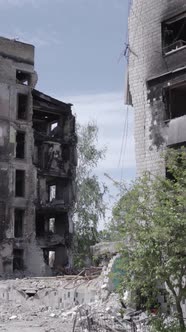 Vertical Video of a Destroyed House During the War in Ukraine alt