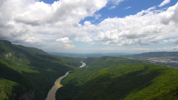 Aerial footage above a beautiful landscape of Sumidero Canyon