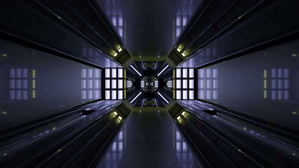 3d Illustration of  UHD 60Fps Dark Square Shaped Corridor