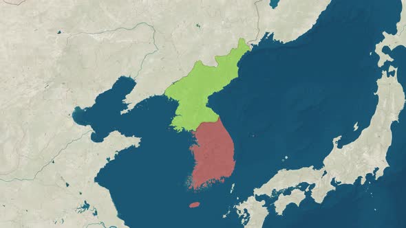 Zoom in to the Map of South and North Korea with Text Textless alt