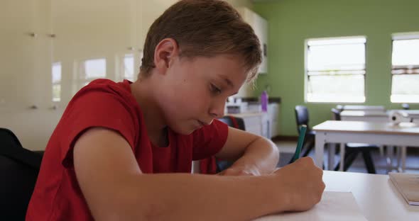 Boy studying in the class alt