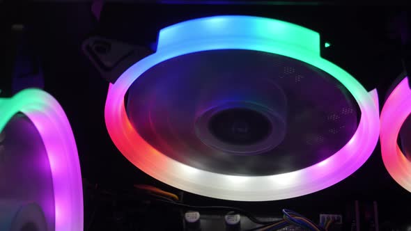 Cooling Fans Illuminated By LEDs Inside Personal Computer
