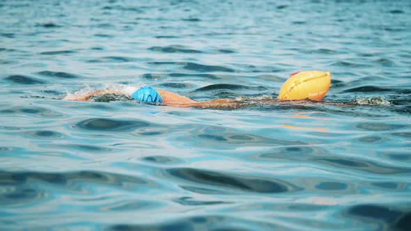 Male Open Water Swimmer Swimming Front Crawl in a River alt