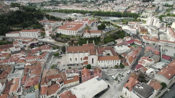 Parallax over Leiria Cathedral with Castle at Downtown city centre, Portugal