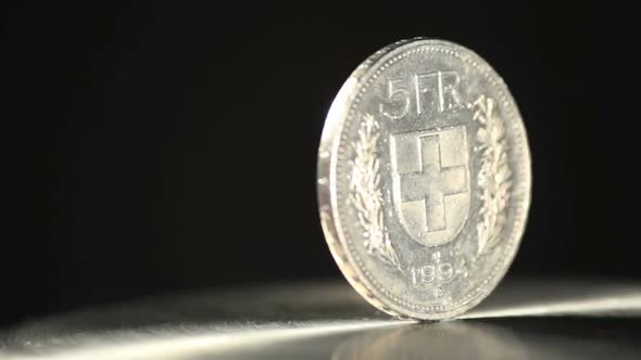 5 swiss franc coin rotating