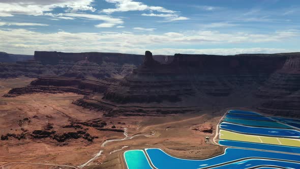 Potash Evaporation Ponds Near Moab, Utah - aerial drone shot alt