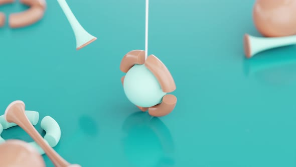 4k Video animation. Seamless loop of hanging objects swinging through a ring. Satisfying ASMR alt