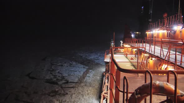 View on Deck of Nuclear Icebreaker Sail in the Night