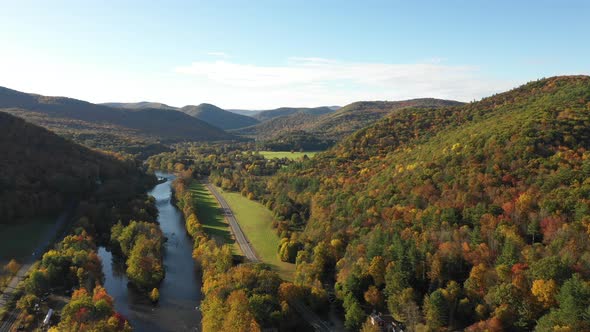 Beautiful fall autumn leaves colorful mountain vista aerial in new england USA alt