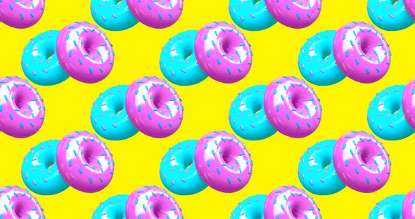 Minimal motion 3d art. Creative donuts seamless animation pattern