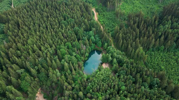 Aerial View of Blue Colored Forest Lake in Poland alt