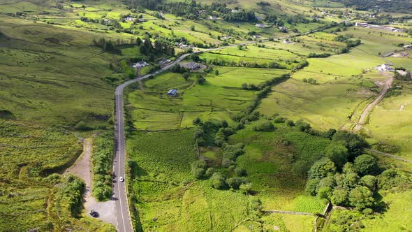 Aerial View of the Road Between Ardara and Killybegs in County Donegal  Republic of Ireland alt