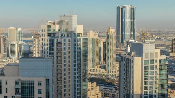 Dubai Downtown in the Evening Timelapse in Bright Yellow Sunset Light alt