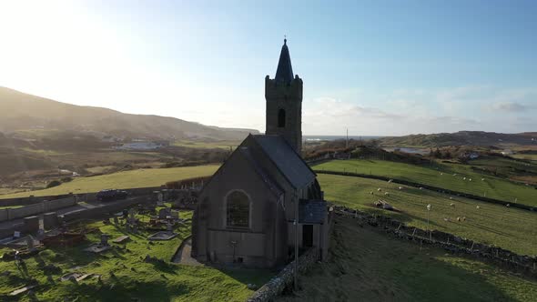 Aerial View of the Church of Ireland in Glencolumbkille  Republic of Ireland alt