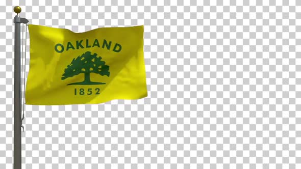 Oakland City Flag (California, USA) on Flagpole with Alpha Channel - 4K alt