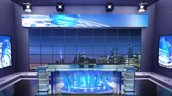 TV News Virtual Studio With Night City Background And Floodlights 3 alt