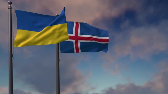 Iceland Flag Waving Along With The National Flag Of The Ukraine - 4K alt