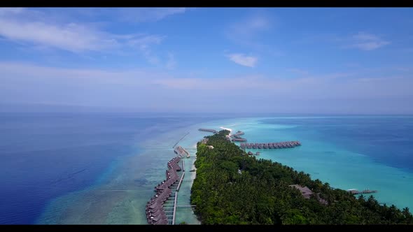 Aerial travel of tropical bay beach lifestyle by blue sea with clean sandy background of a dayout ne alt