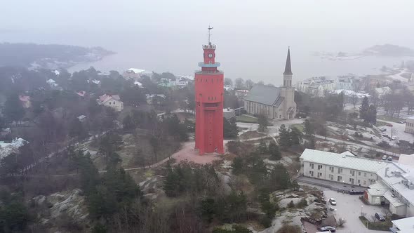 Amazing Drone Shot of a Red Water Tower in Hanko Finland