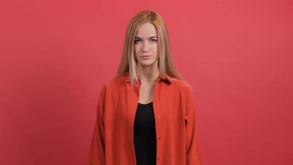 Young Woman Making Stop Gesture Crossing Her Hands