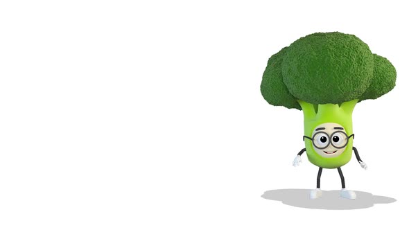 Broccoli Comes Out From The Right Side Of The Screen And Greeting on White Background alt