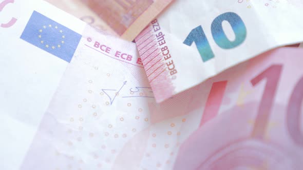 Euro European Union money in 10 paper banknotes 4K 2160p UltraHD tilting footage - EU banknotes Euro alt