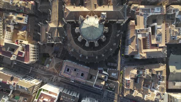 Top down aerial over Roman Catholic Granada Cathedral; Granada, Spain