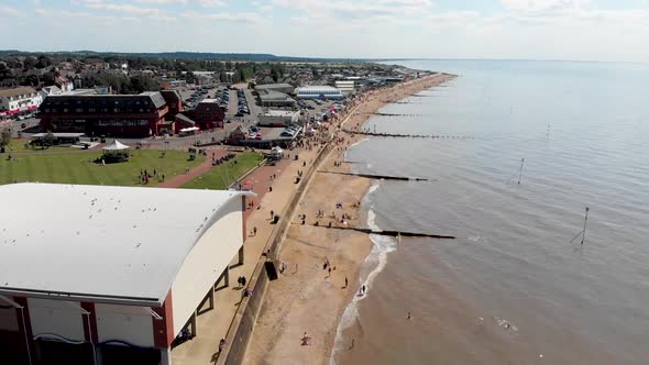 Aerial footage of the British seaside town of Hunstanton Norfolk in the UK alt