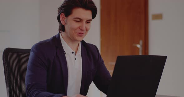 Businessman Discussing on Video Call in Office alt