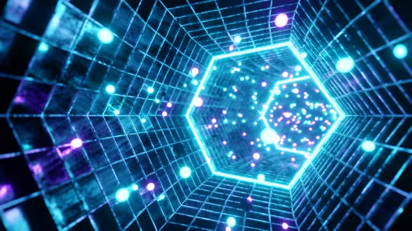 Seamless Loop Motion Graphics Of Flying Into Swirl Hexagon Digital Tunnel